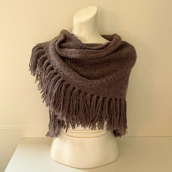Hand Knit Shawl, Dusty Icy Plum, Fringe Trim, Versatile - Picture 2 of 10